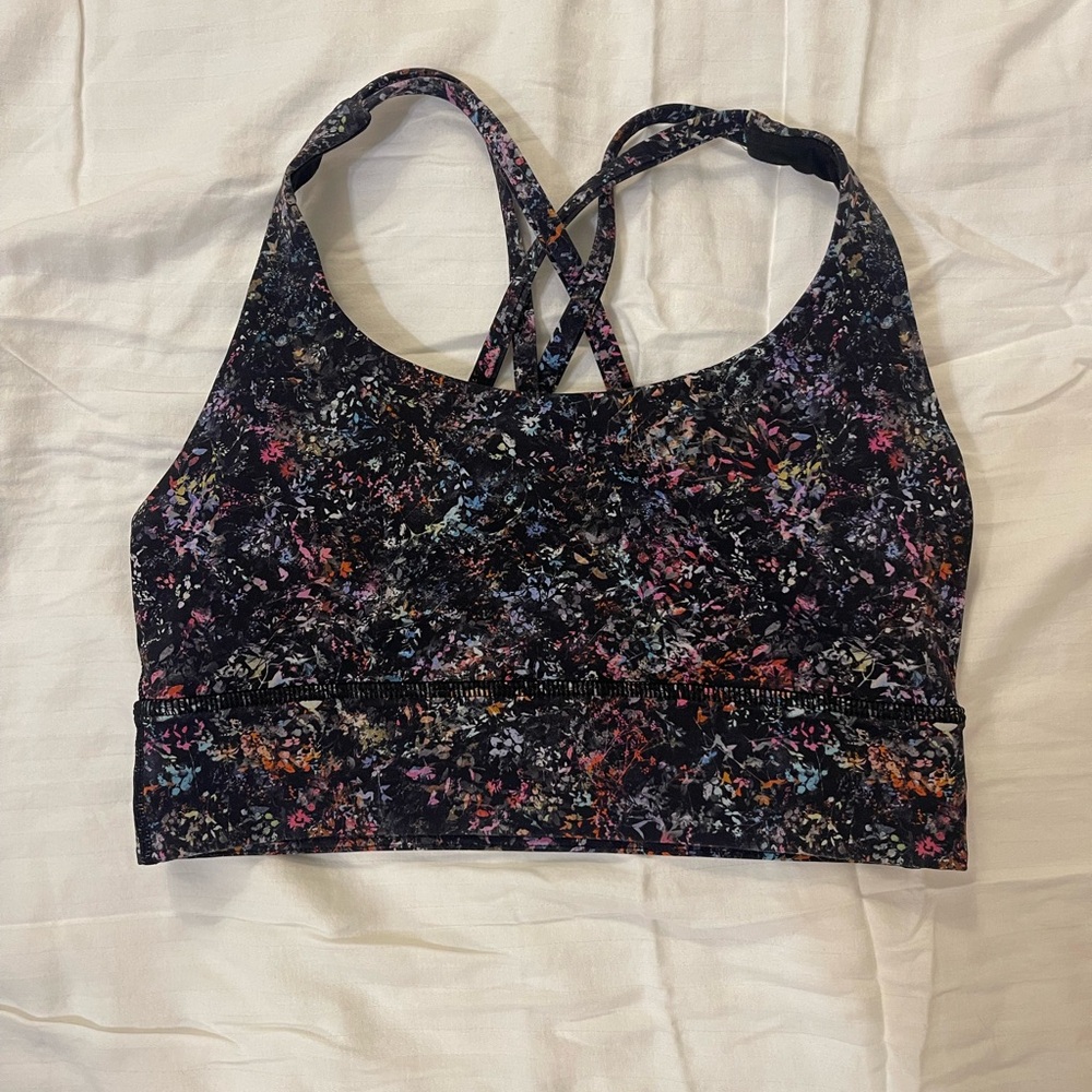 lululemon athletica Black Floral Cross-Back Sports Bra